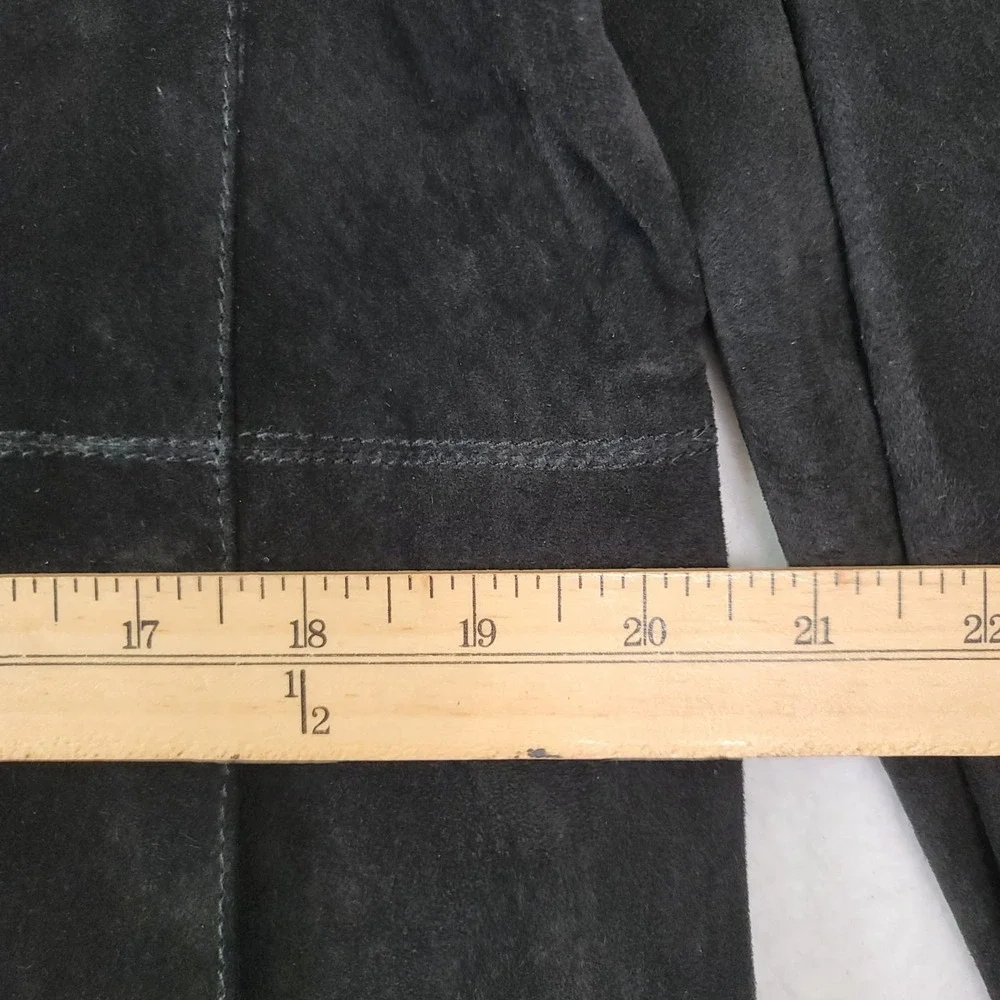 Chicos Vintage Black Suede Long Jacket Button Front Collared Size 3 / X-Large